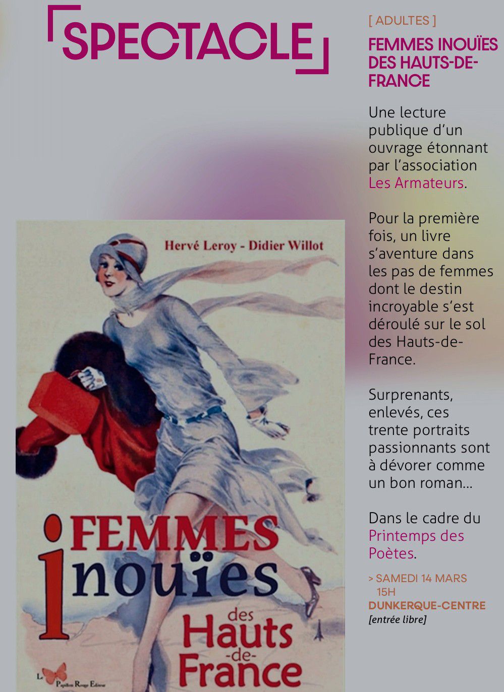 Affiche de la lecture Femmes Inouies des Hauts-de-France